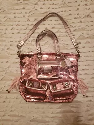 EUC Rare Authentic Coach Poppy Sequin Handbag Pink With 2 Charms *Bonus Keychain • $399.99