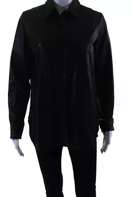 Vince Womens Black Collar Long Sleeve Button Down Leather Blouse Top Size S • $109.79