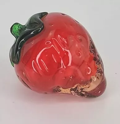 Vintage Murano Style Strawberry Hand Blown Glass Fruit Paperweight Decor • $19.99