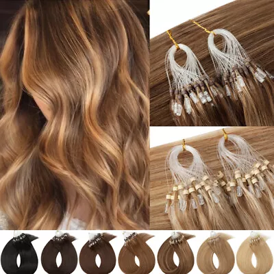 Micro Ring Beads Loop Link 100% Remy Human Hair Extensions Full Head Balayage US • $30.27