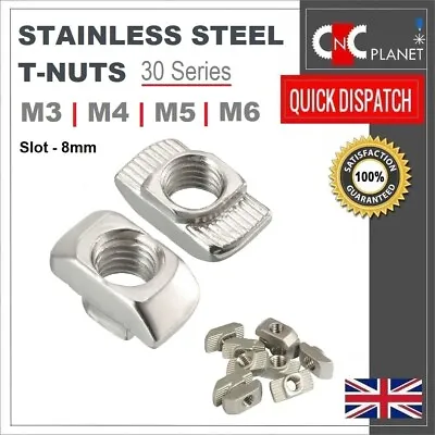 Stainless Steel Drop In T Nut M3 M4 M5 M6 Aluminium Extrusion 3030 8mm T- Slot • £2.95