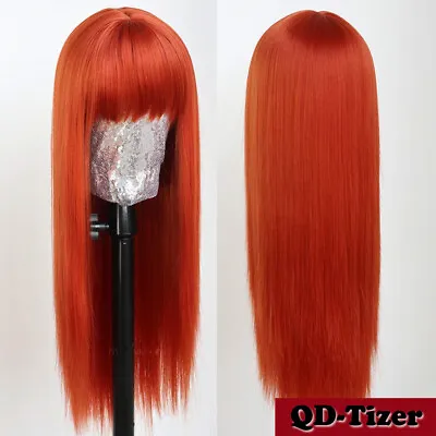 Orange Hair Women Synthetic No Lace Wigs Heat Safe Full Neat Bangs Long Straight • $18.96