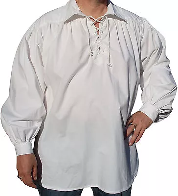 Fair Trade Cotton Medieval Gothic Larp Cosplay Pirate Kurta Shirt Collared M-2xl • £29.99