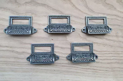 £4.49 • Buy Vintage Old Edwardian Cast Iron Label Frame Handle Filing Cabinet Drawer Pull 