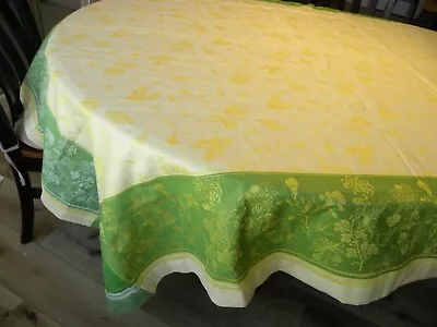 BUTTERFLY JACQUARD Oblong Tablecloth Williams Sonoma 70 X 108  Yellow Green NICE • $109.99