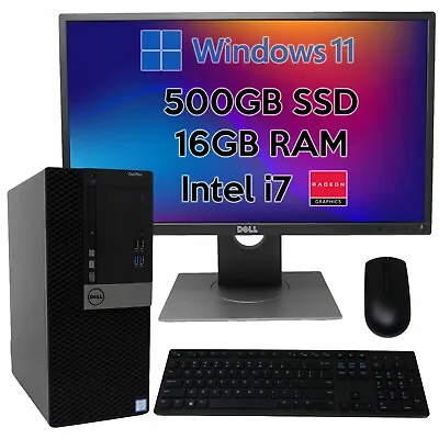 Dell I7-6700 Desktop Computer PC 500GB SSD 16GB AMD Radeon Windows 11 Very Good • $209.99