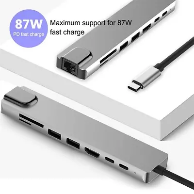 8in1 Hub USB-C To Type-C USB 3.0 4K HDMI RJ45 Ethernet SD TF OTG PD Port Adapter • $25.99