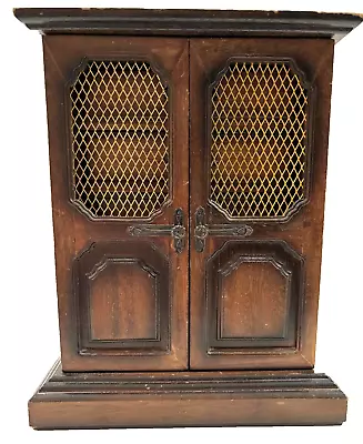 London Leather Wood Jewelry Armoire Chest 2 Mesh Screen Doors 5 Lined Drawers • $79.95