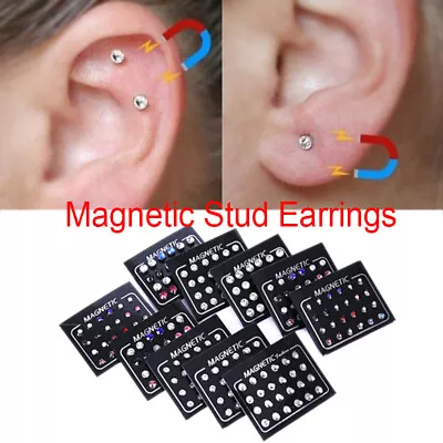 24Pcs/Set Magnetic Non-Piercing Clip Round Rhinestone Stud Earrings Jewel Hu • $0.74