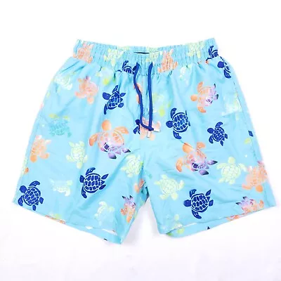 Vilebrequin Swim Trunks Mens Large Blue Turtles Rainbow AOP Drawstring Lined • $79.87