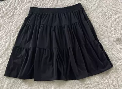 Vintage Square Dance Pull On Skirt Tiered Black 22/24 XL Goth Boho Western EUC • $18