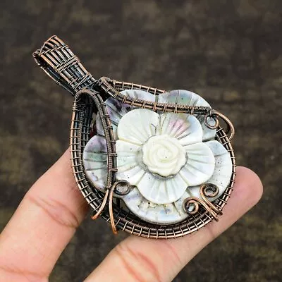 Mother Of Pearl Gemstone Handmade Copper Wire Wrap Jewelry Pendant 3.62  U289 • $15.99