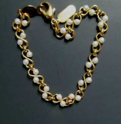 Womens Gold Tone W Faux Pearls Shiny Marzia Bracelet 7.5  Long Jewelry  • $7.99