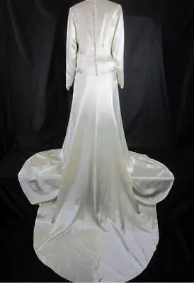 *VTG Wedding Gown Custom Bride Dress Ivory Satin Wide Scallop Train 1930s 40 • $125