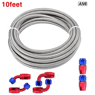 10FT AN6 -6AN AN-6 3/8  Fitting Stainless Steel Braided Oil Fuel Hose Line Kit • $30.59