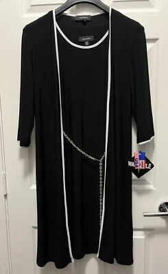 £58.41 • Buy R & M Richards Women's Black Sleeveless Dress  Coat Chain 2 Piece Set USA Made