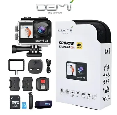 New DEMi A1 Action Camera 4K HD Doulbe Screen Touch Compatible GoPro Accessories • £49