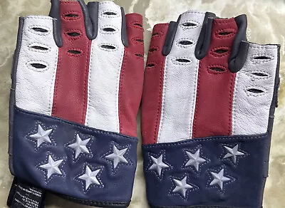 Harley Davidson Men's Patriot American Flag Fingerless Leather Gloves X-Large XL • $45