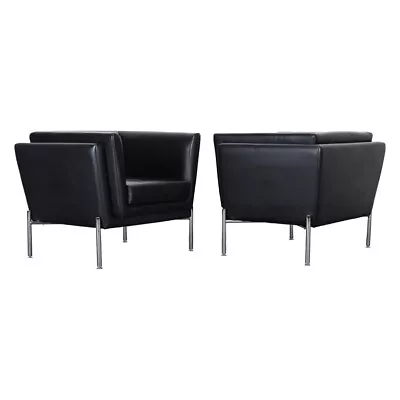 Brueton Pair Of Leather And Stainless Steel Lounge Chairs 20th Century • $3250