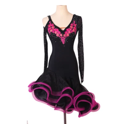 £59.99 • Buy Rhinestone Long Sleeve Womens Latin Rumba Samba Ballroom Competition Dance Dress