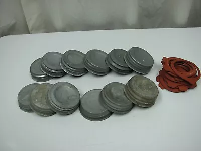 Lot Of 12 Zinc Mason Jar Canning Lids And Rubbers • $28.50