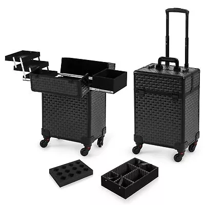Rolling Makeup Train Case Large Storage Cosmetic Trolley 4 Tray With 360°  • $138.32