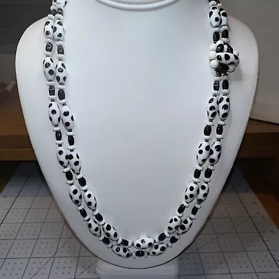 VINTAGE MURANO GLASS BLACK &WHITE DOTS Unsigned Miriam Haskell? Necklace. • $85