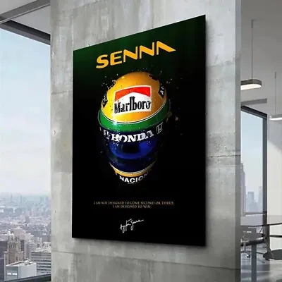 F1 Formula Champion Ayrton Senna Car Racing Helmet Canvas Prints Poster Wall Art • $21.79