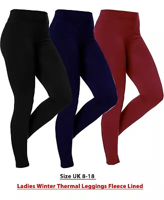£5.25 • Buy Ladies New Winter Leggings Light Fleece Lined Warm Waist Size UK 8-18 BLACK &