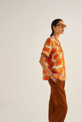 $120 • Buy Oroton Silk Stamp Print Camp Shirt Floral Maple New With Tags Size 10