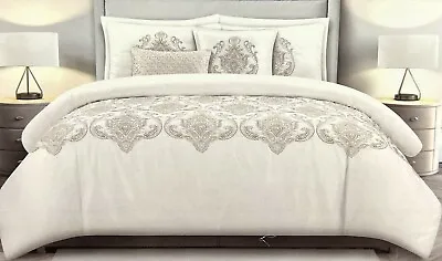 Nicole Miller Gold Embroidered Medallion King Duvet Cover Set W/ Sham • $149.95