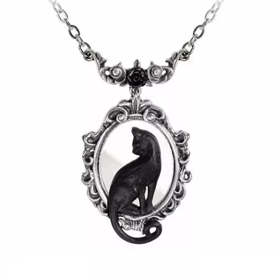 FELINE FELICITY MIRROR PENDANT Alchemy Black Cat Rose Gothic Goth Necklace  • $30.90