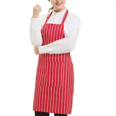 Professional Chefs Striped Apron Kitchen Cooking BBQ Baking Home Red & White • £7.99