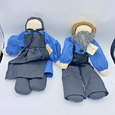 Vintage Tattered & Torn Faceless Amish Dolls Man And Woman 15  Straw Hat Beard • $58.92