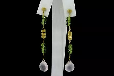 Marco Bicego Paradise Earrings Dangle Drop Rose Quartz Peridot 18k Yellow Gold • $925.35