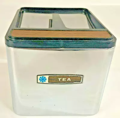 Vintage Chrome Tea Tin Canister Masterware USA Square Storage Kitchen • $8.59