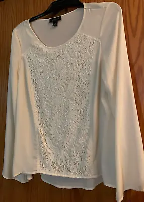 NWT AB Studio Ivory Lace Front Long Sleeve Blouse Career Top Size Large L • $15