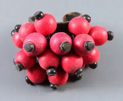 VTG FINNISH ARTIST KAIJA AARIKKA? Red Wood/Wooden Beads BEADED CLUSTER RING 6-7 • $44