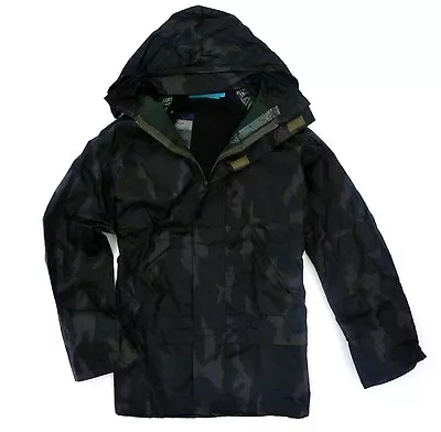 GENTS BLACK CAMO WATERPROOF WINDPROOF JACKET Mens Hiking Camouflage Kagool Coat  • £14.50