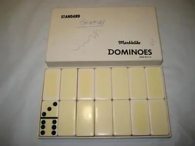 Vintage Puremco Standard Marblelike Dominoes Original Box White #616 • $15.99