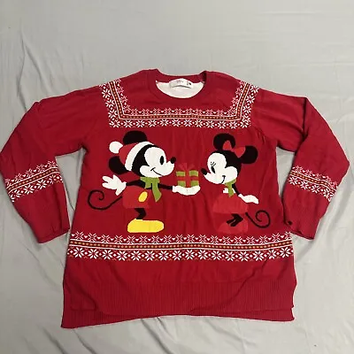 DISNEY STORE Mickey & Minnie Mouse Christmas Holiday Sweater Red Size XL • $24.94