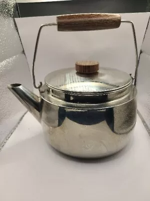 Teapot Stainless Steel W Wood Handle And Knob In Rosewood.  #760. Taiwan. Vtg. • $32