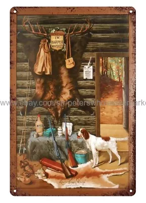 Breweriana Bar Drink Whiskey Hunting Dog Cabin Rifle Metal Tin Sign  Wall Art • $15.99