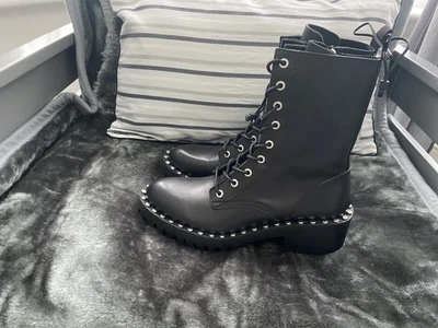 £43.99 • Buy Zara Women Flat Leather  Platform Boots In 6 Black  New