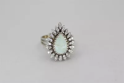 Vintage 14k White Gold Opal And Diamond Ring Sz 8.25 • $1037