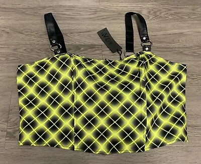 NWT Widow 3X Vile And Entitled Neon Yellow Black Plaid Corset Crop Top Gothic • £36.65