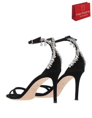 $121.97 • Buy RRP €995 GIUSEPPE ZANOTTI Leather Sandals US7 UK4 EU37 Rhinestones Made In Italy