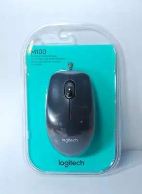 NEW Logitech M100 USB Full Size Wired Optical Mouse Black / Gray SEALED • $7.95