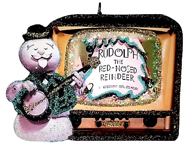 RETRO TELEVISION +  RUDOLPH OPENING PAGE  * Glitter CHRISTMAS ORNAMENT * Vtg Img • $10.50