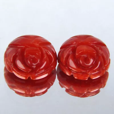 5.90Cts DAZZLING CARVING ITALIAN CORAL 10mm 2PCS LOOSE GEMSTONE • $19.99